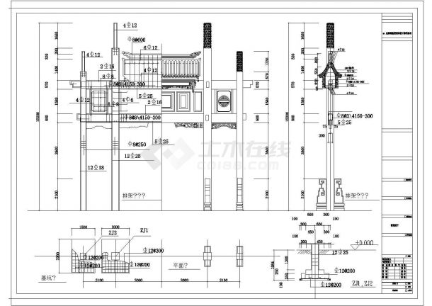 某江南风格牌坊施工CAD建筑设计平面图纸-图一