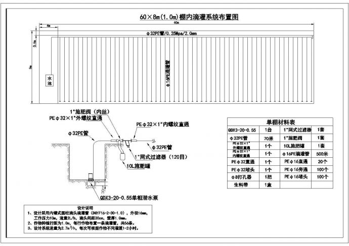水利设计_标准规格大棚滴灌设计CAD图纸_图1