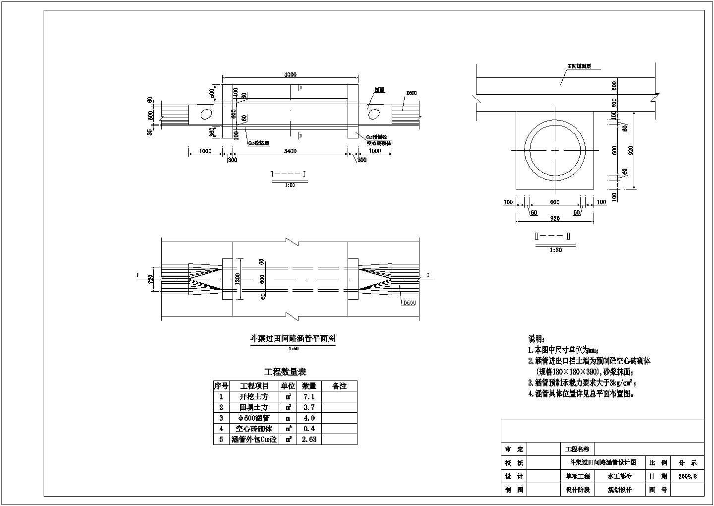 水利设计_农田大口井涵管斗渠等单体设计CAD图