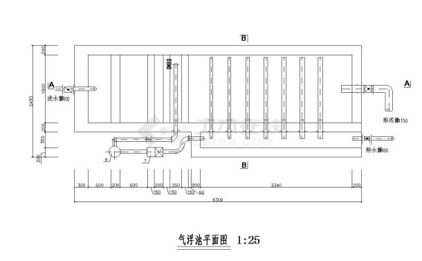 某工程平流式气浮池的平剖面设计图纸
