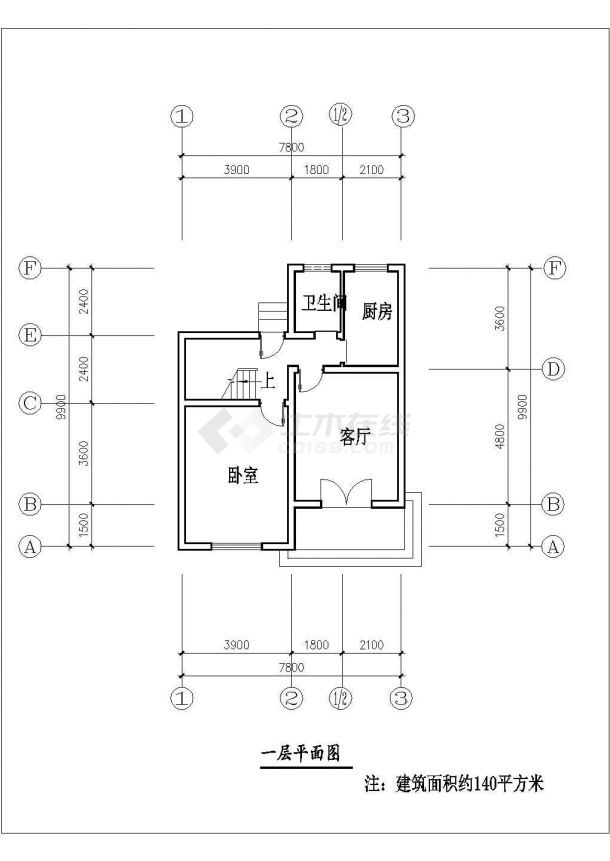 常州市渭津村木某140平米2层砖混结构民居楼平立面设计CAD图纸-图二