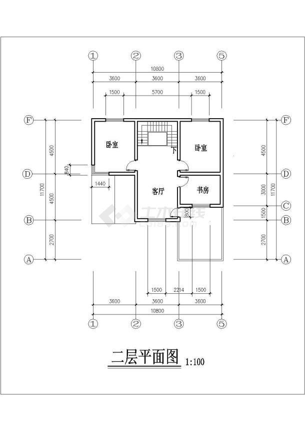 湖州市某村镇180平米2层砖混结构单体别墅平立面设计CAD图纸-图二