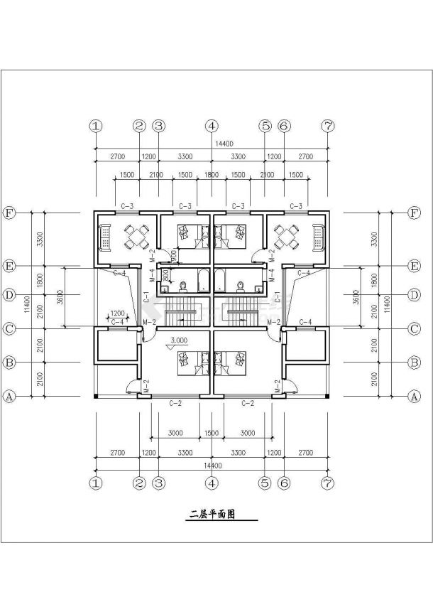 西宁市莫家街某村镇140平米2层砖混结构单体别墅建筑设计CAD图纸-图二