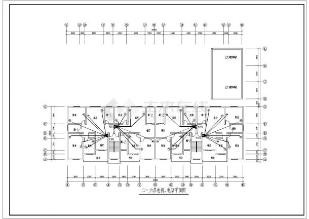 6层(1梯2户2单元)住宅楼水CAD建筑设计施工图-图二