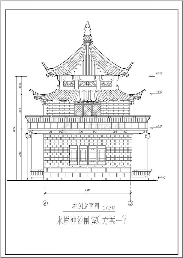 某水库大坝冲沙闸室设计cad施工图-图二