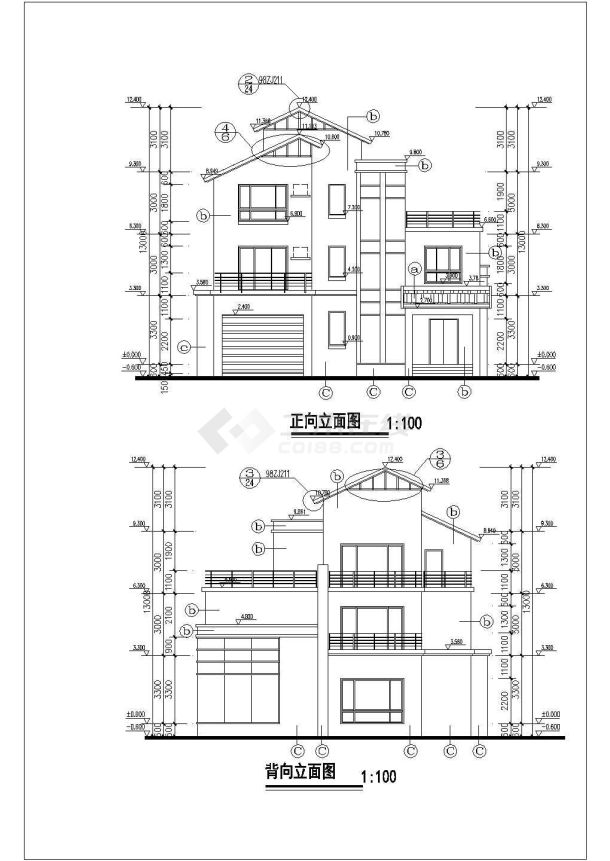 大连市畅顺花园小区295平米3层框架结构独栋别墅平立面设计CAD图纸-图一