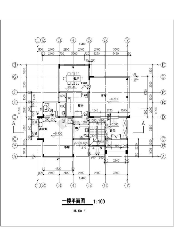 大连市畅顺花园小区295平米3层框架结构独栋别墅平立面设计CAD图纸-图二