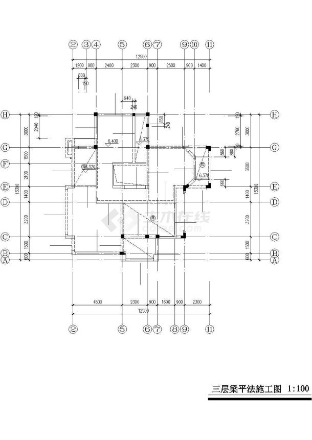 徐州某小区3层框混结构单体别墅建筑设计CAD图纸（含车库层和结构图）-图二