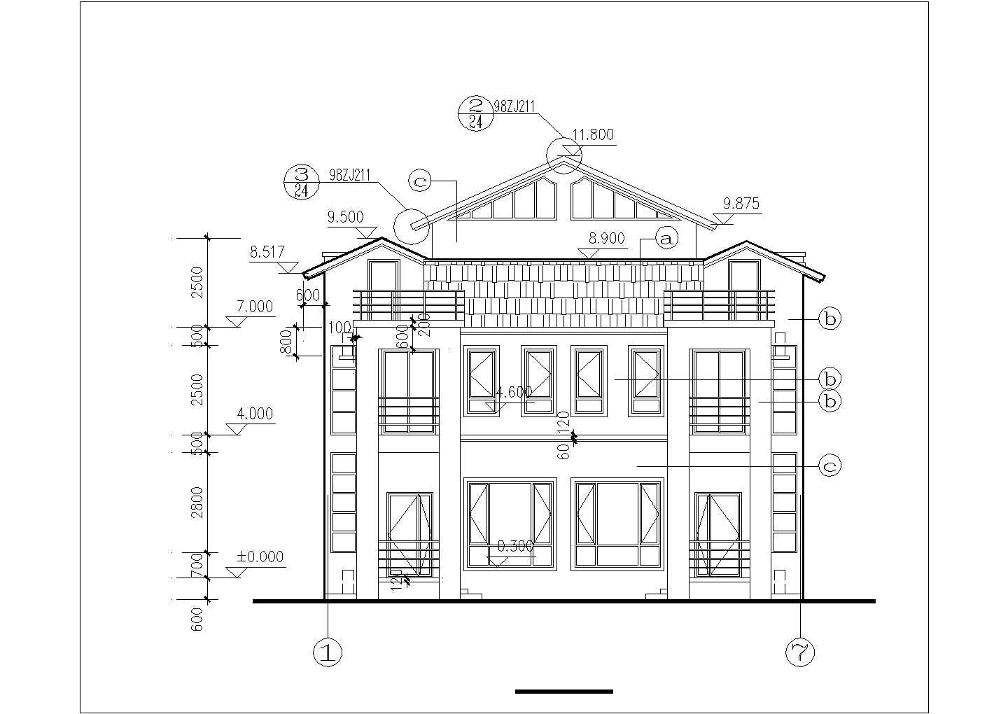 合肥市蓝秀湾小区200平米3层框混结构单体别墅设计CAD图纸