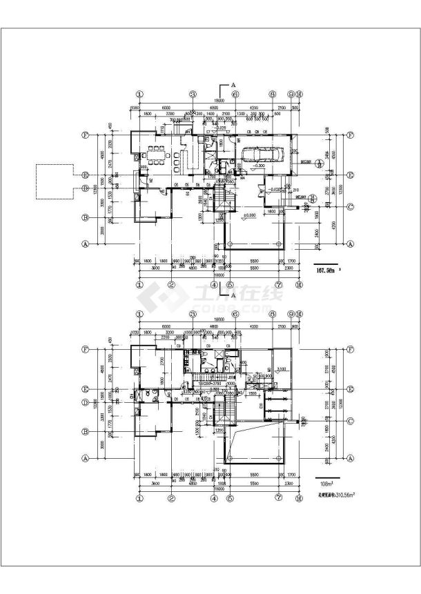 徐州某社区310平米2层框混结构单体别墅全套建筑设计CAD图纸（含阁楼）-图二