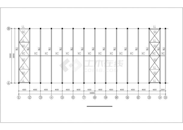 某管桁架结构多层厂房全套施工设计cad详图(含屋 架 图，屋面结构布置图)-图一