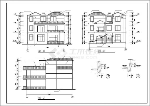 西安市周至县某村镇440平米3层砖混结构私人别墅全套建筑设计CAD图纸-图一