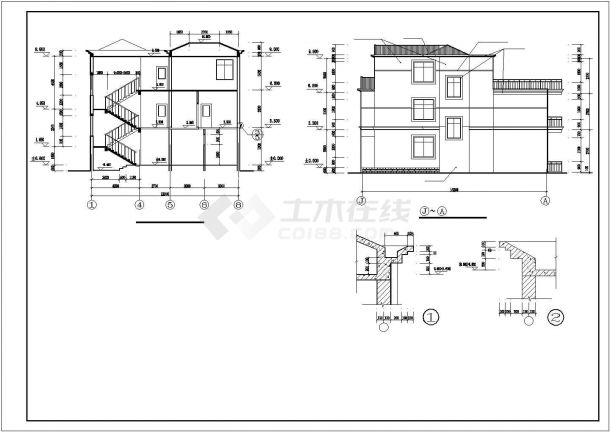 西安市周至县某村镇440平米3层砖混结构私人别墅全套建筑设计CAD图纸-图二