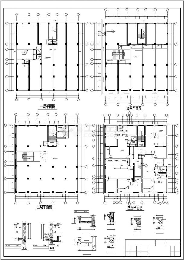 2200平米五层框架结构商住楼建筑设计CAD图纸（含夹层/1层为商铺）-图一