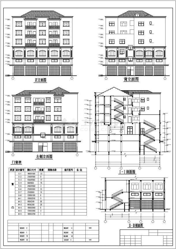2200平米五层框架结构商住楼建筑设计CAD图纸（含夹层/1层为商铺）-图二