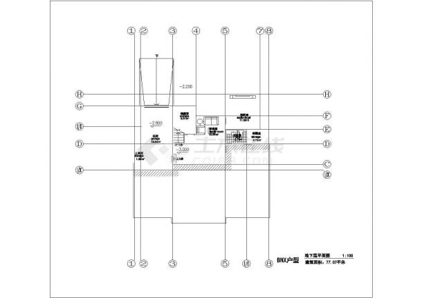 临沂市某村镇370平3层砖混结构私人别墅建筑设计CAD图纸（含地下室）-图二