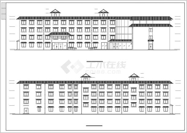 6600平米五层框架结构商务民宿旅馆全套建筑设计CAD图纸-图二