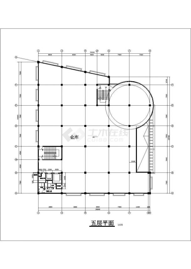 6100平米左右5+1层框架结构商务宾馆建筑设计CAD图纸-图一