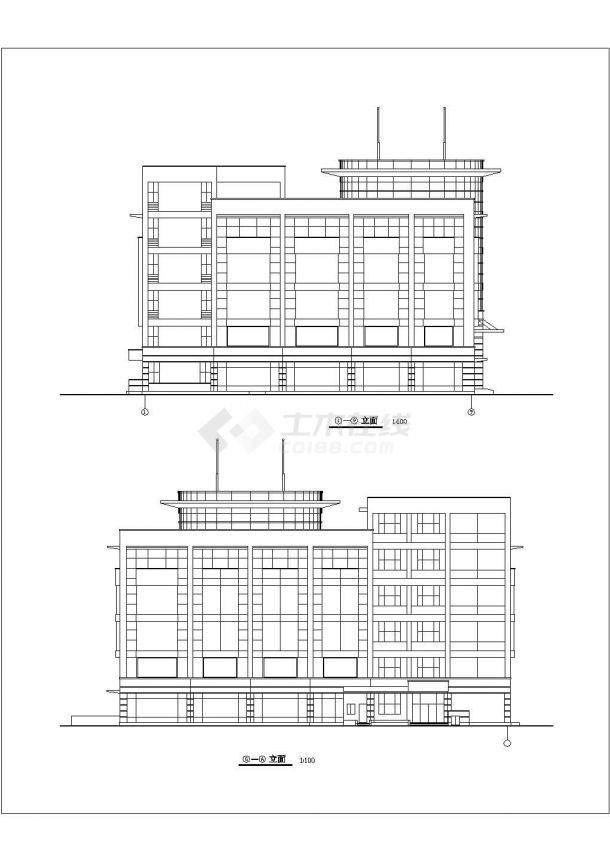 6100平米左右5+1层框架结构商务宾馆建筑设计CAD图纸-图二