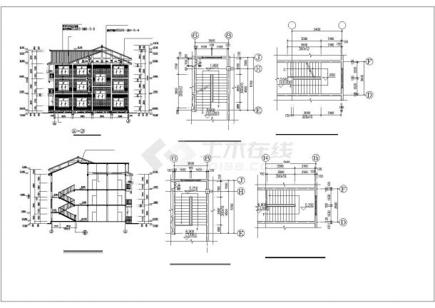 2450平米左右3层框混结构招待所全套建筑设计CAD图纸-图一