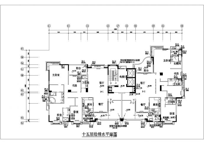 重庆市某小区16层框架结构民居住宅楼全套给排水设计CAD图纸_图1