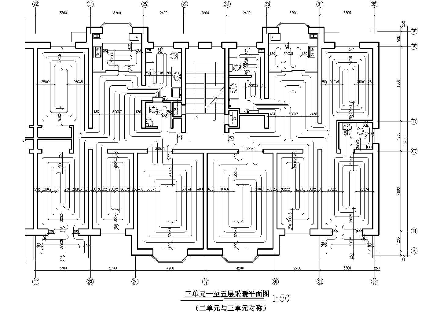 北京某小区4350平米6层住宅楼地板辐射采暖设计CAD图纸