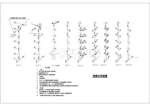 广州市某小区7层混合结构住宅楼给排水设计CAD图纸（含架空层）-图二
