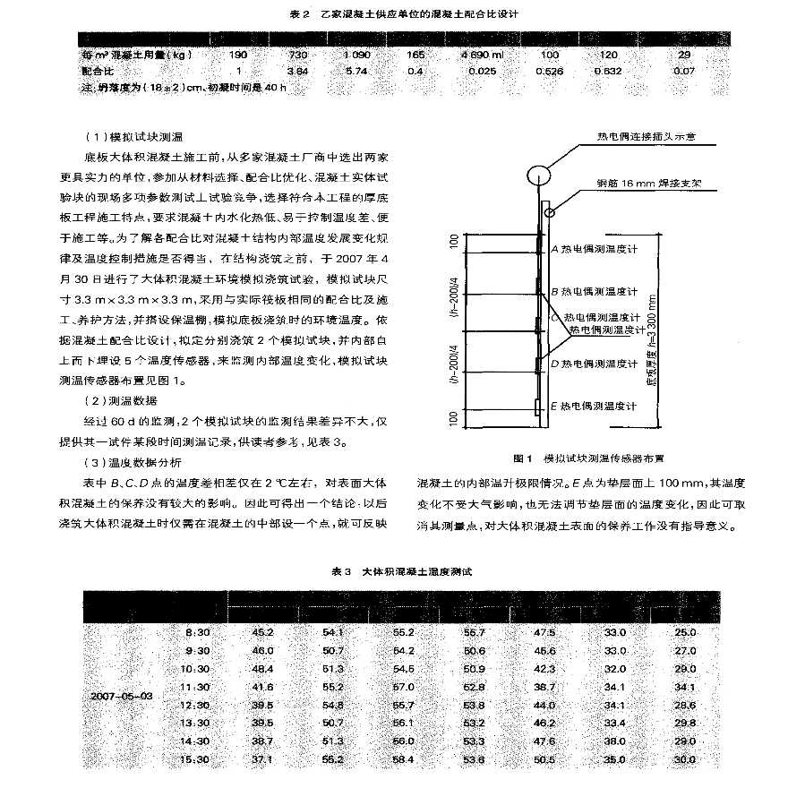 33m厚基础底板混凝土模拟试件试验及施工控制技术-图二