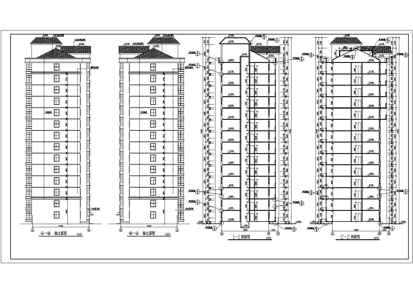 1.1万平米15层框架结构住宅楼建筑设计CAD图纸（含闷顶层）