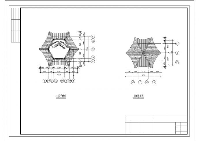 某经典重檐六角亭建筑布置设计详图_图1