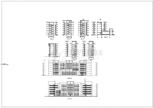 某城市语言文化学院文化楼建筑工程设计CAD图（含平立剖、楼梯剖面图）-图二
