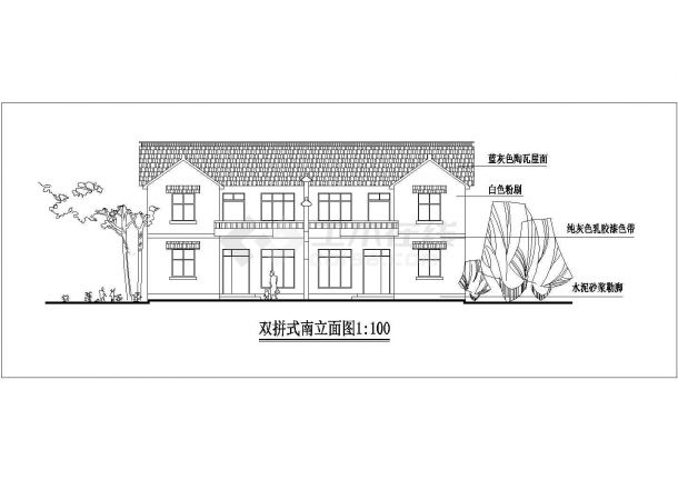 某小区2+1层混合结构双拼别墅建筑设计CAD图纸（每户190平米）-图二