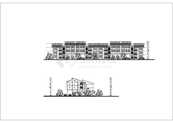 珠海市某现代化村镇3层砖混结构四户并联别墅建筑设计CAD图纸-图一