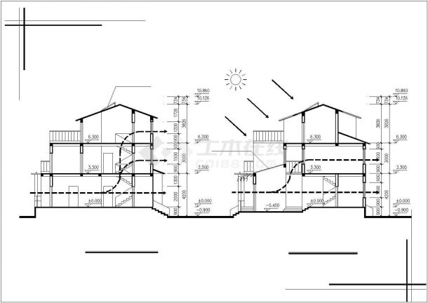 衢州市某现代化小区3层框混结构独栋别墅建筑设计CAD图纸（2套方案）-图一