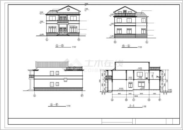 武汉市某社区285平米2层砖混结构独栋别墅建筑设计CAD图纸（含阁楼）-图一