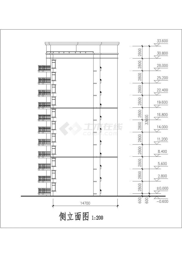 扬州市某小区11+1层框架结构住宅楼建筑设计CAD图纸（含阁楼层）-图二