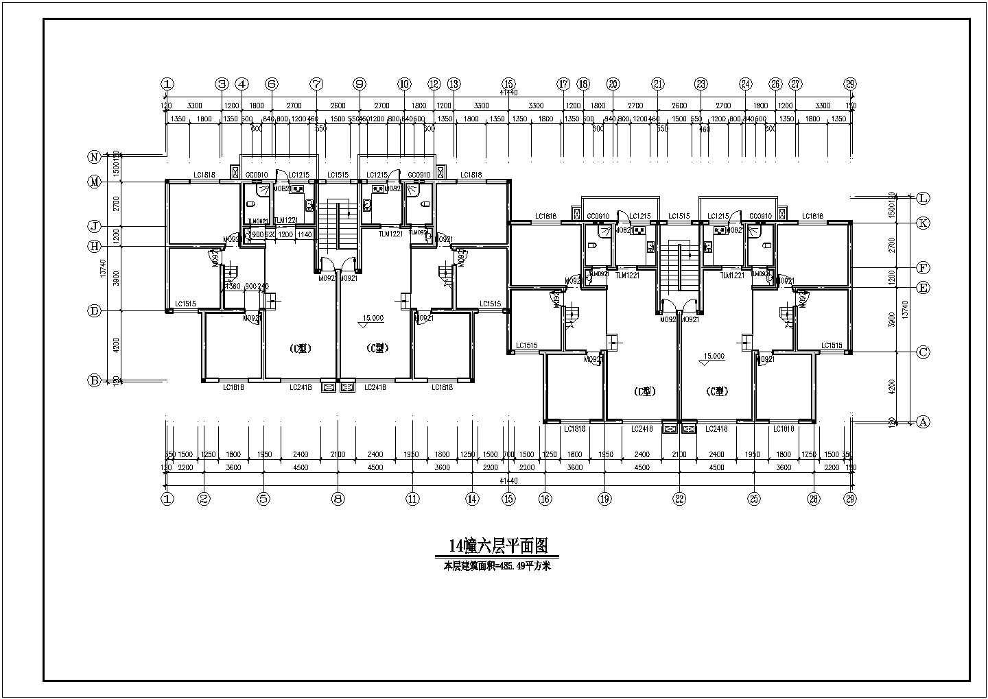 湖州市某小区3250平米7层砖混结构住宅楼全套平面设计CAD图纸