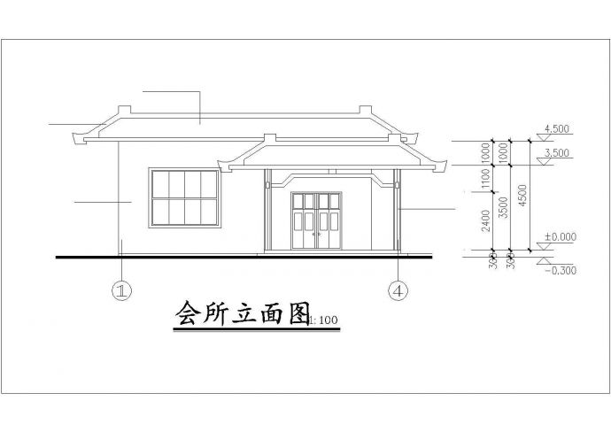 北京某社区居委会120平米办公楼建筑设计CAD图纸_图1
