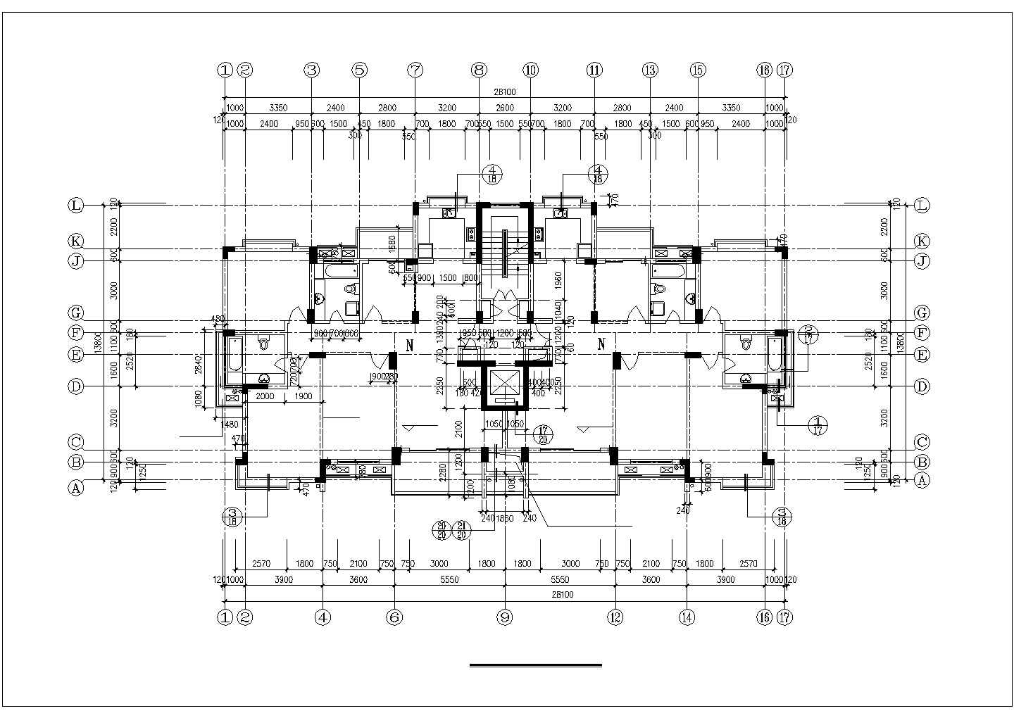 南京市某小区5800平米13层框架结构住宅楼建筑设计CAD图纸