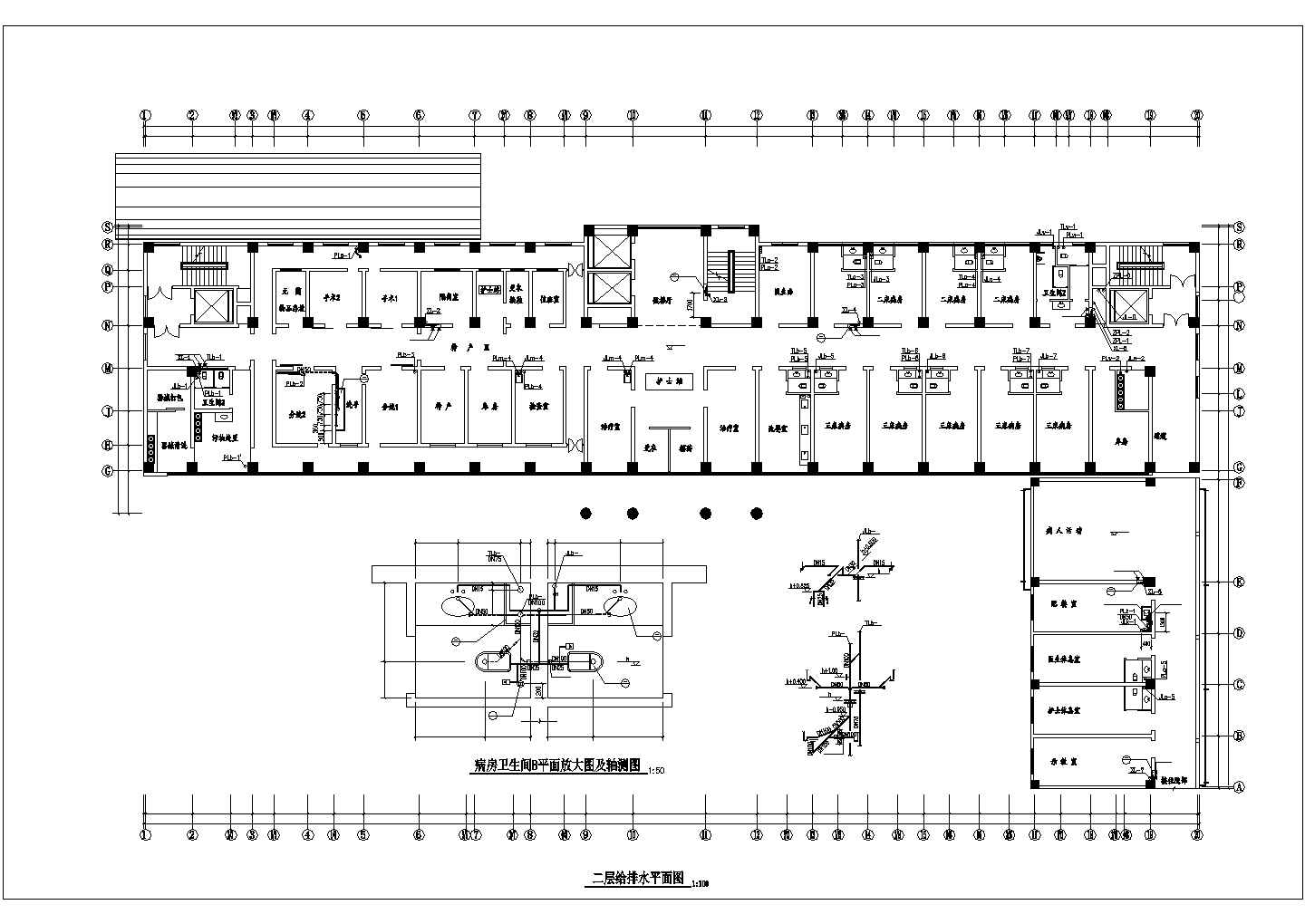 济南市某甲级医院12层框架结构门诊楼给排水CAD设计图纸