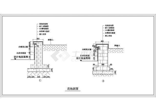 某观景平台花池铺装CAD设计大样构造图纸-图二