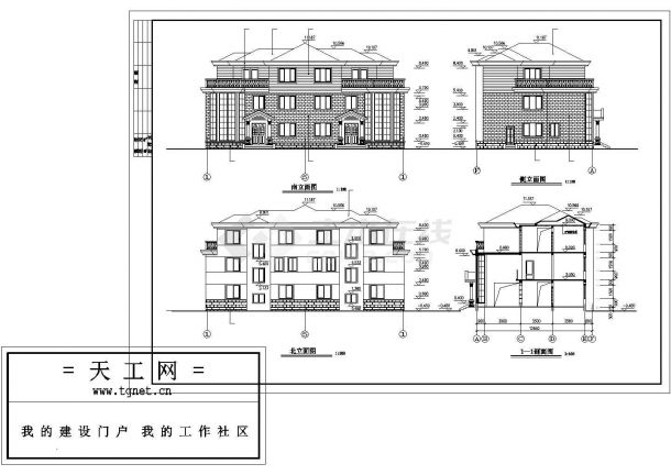 葫芦岛市某现代化乡镇3层砖混结构双拼别墅全套建筑设计CAD图纸-图二