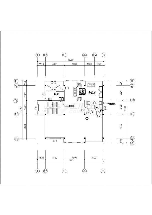 扬州市某现代村镇3+1层砖混结构私人独栋别墅平立面设计CAD图纸-图二