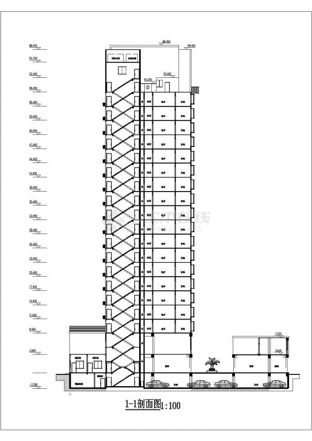 1.2万平米19层框架结构商住楼建筑设计CAD图纸（1-2层商用）-图一