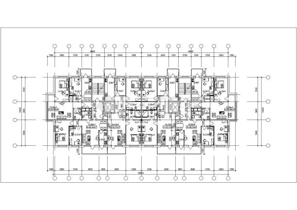 济南市某新建小区四栋住宅楼标准层设计CAD图纸-图一