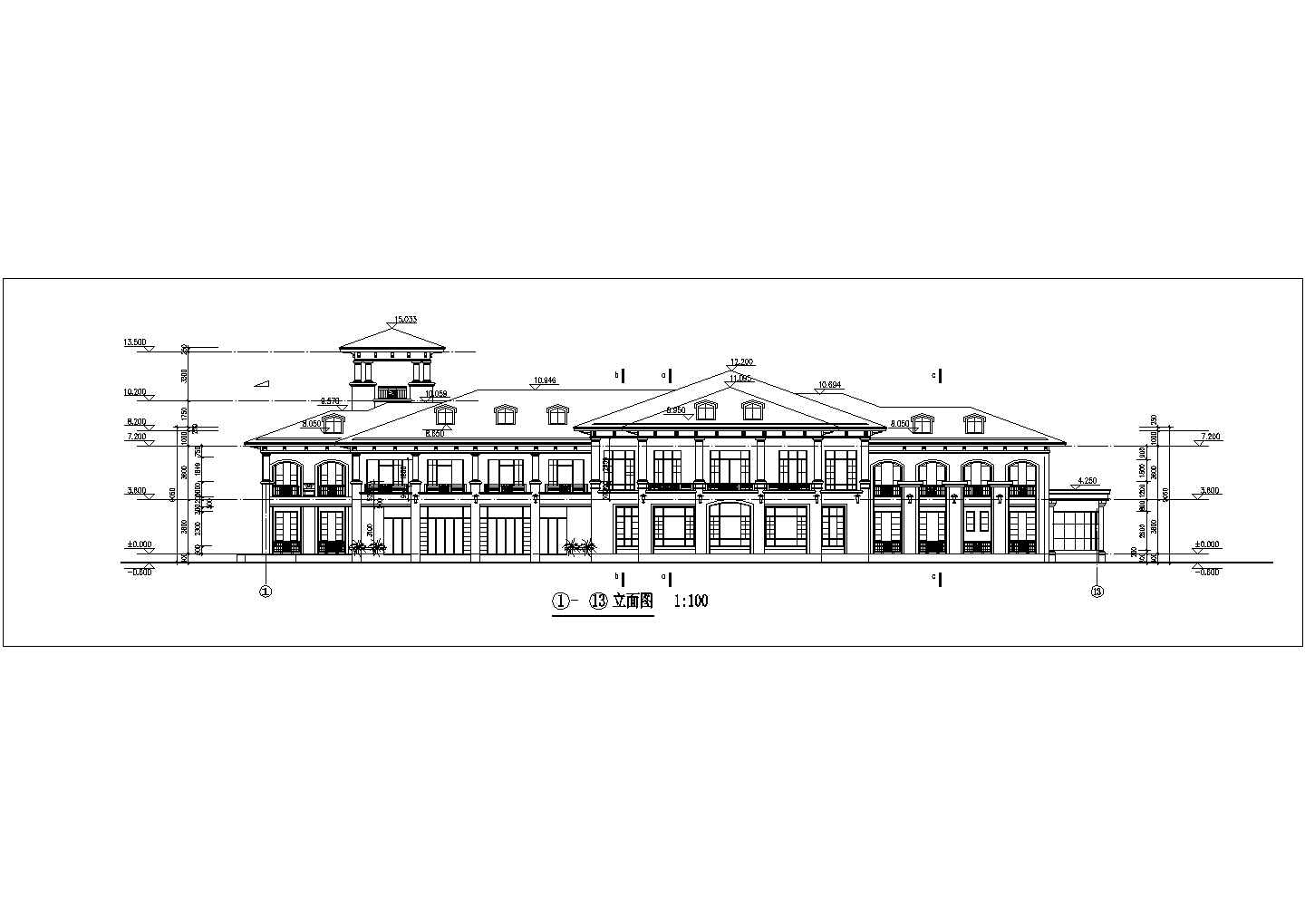 1600平米左右2层框架结构社区休闲会所建筑设计CAD图纸