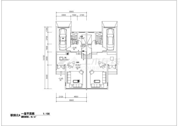 某连排北向别墅CAD设计大样构造完整施工图-图一