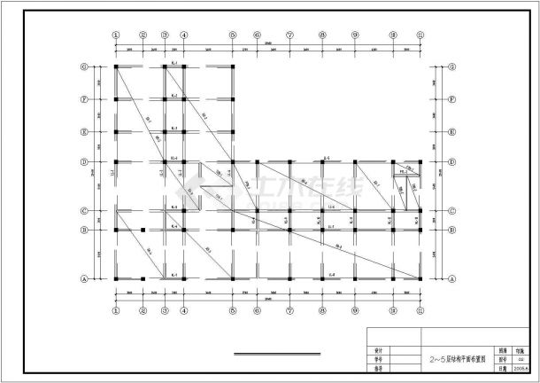 3413.34平米六层框架综合办公楼结构施工cad图，共十一张-图二