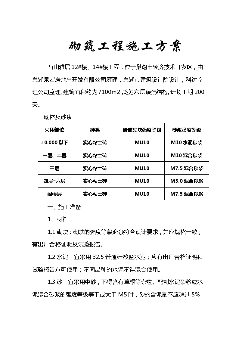 砌筑工程施工质量控制措施