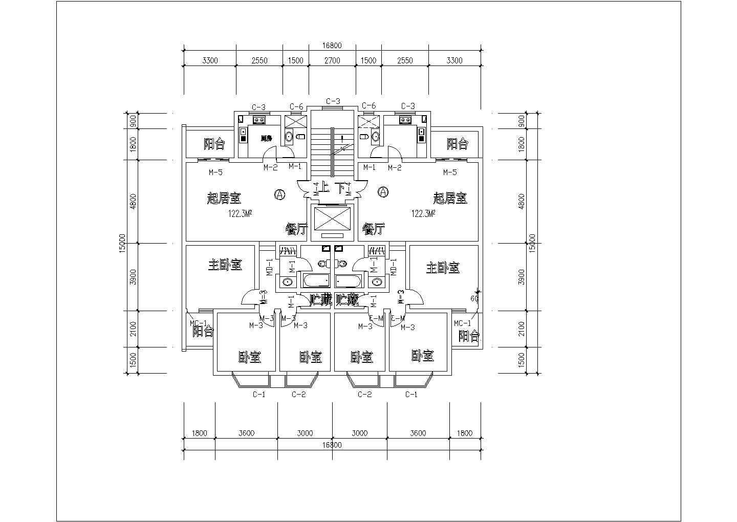 经锦天城某栋七十种一梯两户户型结构cad设计施工图